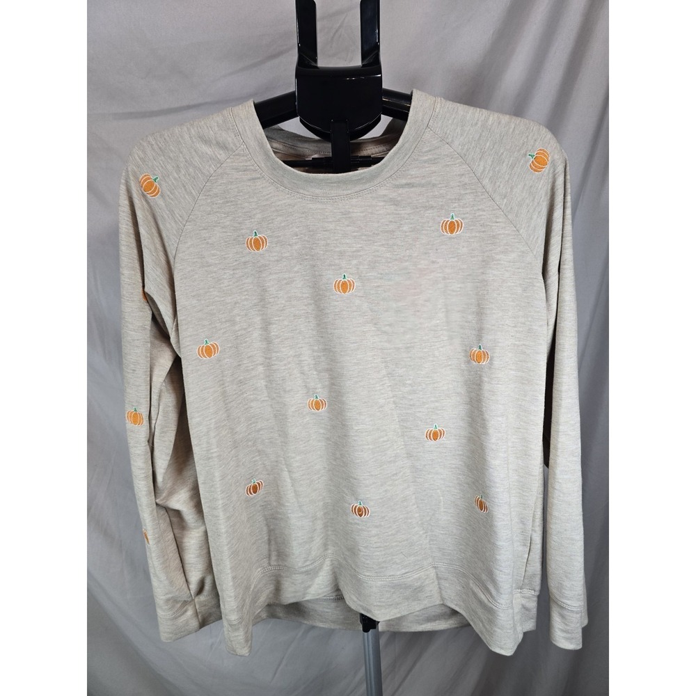 Philosophy Beige Crewneck Top With Embroidered Pumpkins Size Large L